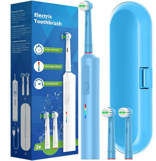 Rotating Electric Toothbrush 3 Modes USB Fast Rechargeable Rotary Electric Toothbrush with Travel Case 2 Brush Heads