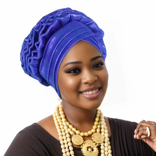 Party Headgear Ruffled Turban Cap for Women African Lady Head Wraps Nigeria Wedding Autogele Headtie