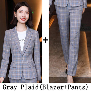 Plaid Women Suits Office Sets 2023 Vintage Long Sleeve Single Button Silm Blazers Chic High Waist Casual Pants Suits