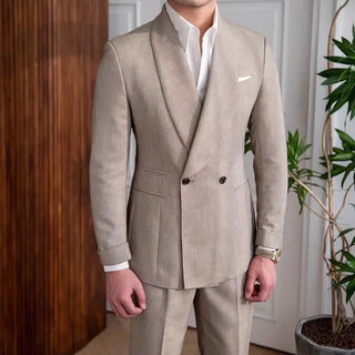 Men's Double-Breasted 2-Pcs Linen Suit