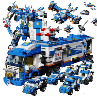 848Pcs City Patrol Police Command Trucks Building Blocks Policeman Robot Car Helicopter Model Bricks Toys for Children