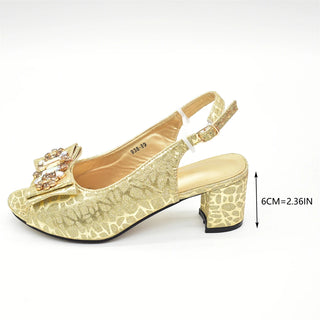 New Arrival Shoes and Bags To Match Set Nigeria Party Luxury Gold Color Wedding Italian Shoes Bag Set Decorated with Rhinestone