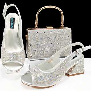 Luxury Rhinestone Design Shoes and Bag Set
