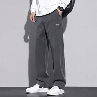 New Upgraded Autumn Winter Soft Cosy Lyocell Fabric Men's Pants Baggy Straight Elastic Waist Thick Wide Trousers Male Oversized