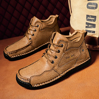 Handmade Genuine Leather Casual Shoes for Men Outdoor Hiking Shoes Winter Men Ankle Snow Boots Optional Plush Warm Male Sneakers