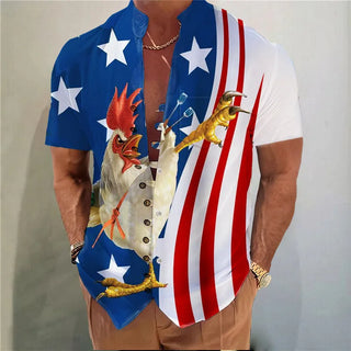 Casual Print Men Loose Linen Shirt