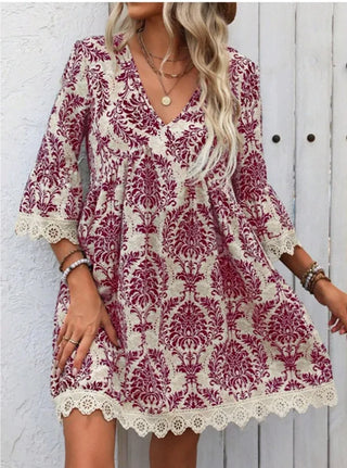Retro Printed Bohemian Style Lace Dress
