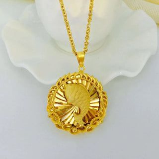 Unisex 24K Gold AU999 Flame-Embraced Avalokiteshvara & Maitreya Pendant | Vine-wrapped with shell inlay, fresh for casual looks