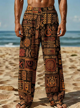 Vintage Geometric Ethnic Drawstring Beach Pants