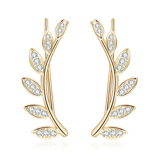 OXTAO Trendy Leaf-Shaped Piercing Earrings Sterling 925 Silver Round Cut D VVS1 Moissanite Climber Earrings for Women Jewelry