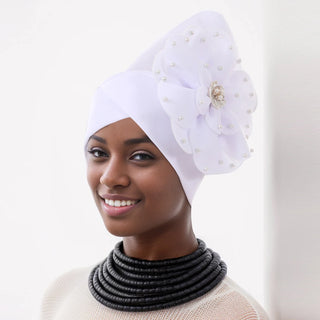 Elegant African Lady Head Wraps Nigeria Party Headwear Wedding Headtie Big Flower Turban Cap for Women