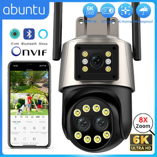 ABUNTU 12MP 6K Wifi Surveillance Camera 8X Digital Zoom Outdoor PTZ Wifi Camera Human Detection Alarm 4K Security Camera ICSEE