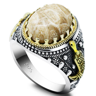 Natural Gold Coral Stone Handmade Ring