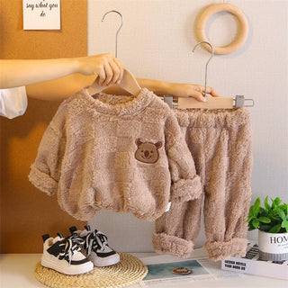 Children's Pyjama Sets Girls Fleece Suit Boys Thickened Top Pants 2Pcs Winter Warm Cartoon Outfits Autumn Baby Casual Sleepwear