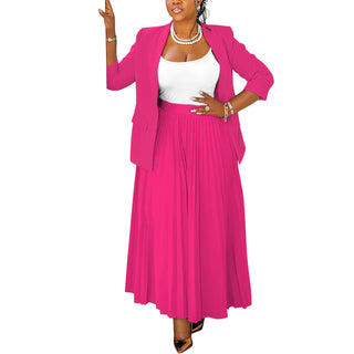 CM.YAYA Fashion Plus Size Women's Set Full Sleeve Blazer and Pleated Long Skirts 2024 Winter Two 2 Piece Set Outfits Tracksuit