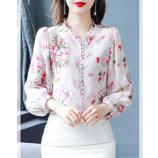 Elegant Floral Print Chiffon Blouse