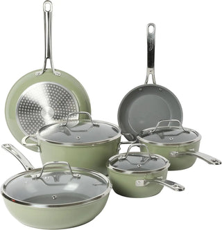 Kitchen Essentials 10 Piece PFA Free Non-Toxic Titanium Ceramic Nonstick Interior Forged Aluminum Cookware Pots f