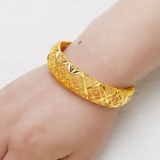 Luxury 24K 9999 Pure Gold real gold Women's Buckle Hollow Grass Bracelet