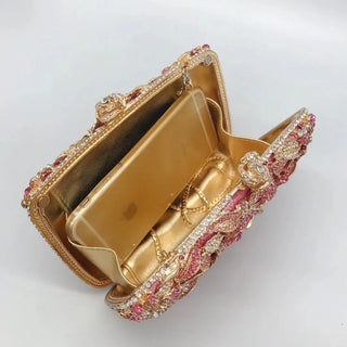 Luxury Designer Rhinestone Flower Clutch Purse