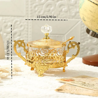 Golden Iron European Style Spice Jar,Home Kitchen Supplies Glass Sugar Bowl,Storage Sealed Jar Cream Organizer,Kitchen Tools