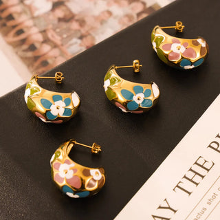 Colorful Enamel Flower Earrings for Women 316L Stainless Steel Gold Plated Small Ear Studs Fashion Jewelry Gift Wholesale