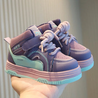 Autumn Sport Shoes For Children PU Leather Waterproof Boy's Girl's Running Shoes Ergonomics Soft-soled Kid's Sneakers