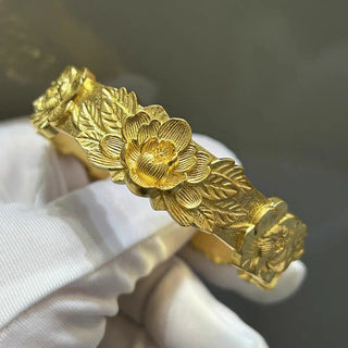 Luxury 24K 9999 Pure Gold real gold Peony Flower Women's Bracelet Double Happiness Wedding Wedding Opening Bracelet