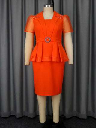 Chic Peplum Plus Size Dress for Women with Sheer Sleeve and Beading Detail Perfect for Business Events Formal Dinners or Church