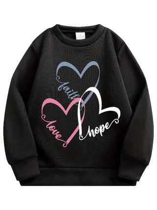 3-piece Set Spring Baby Girls Sweet Sweatshirts Kid Heart Printed Pullover Children Purple Black Pink Long Sleeve T-shirts Top
