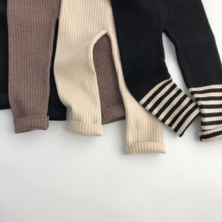 MILANCEL 2024 Autumn Winter High Elastic Knitted Kids Sweater Pants Skinny Solid Toddler Boys Girls Leggings Trousers for 1-6y