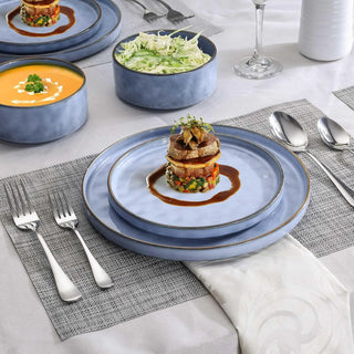 24 Pcs Plates and Bowls Dinnerware Sets for 8, Stoneware Dinner Dish Set, Dishware for Dessert Salad Pasta, Microwave & Dishwash