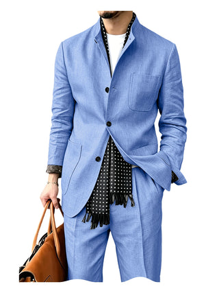 Men's Breathable 2Pcs Linen Business Suit