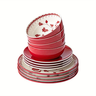 Red 12 Piece Stoneware Dinnerware Set