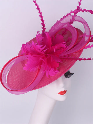 Burgundy Millinery Caps Headbands Accessories Imitation Sinamay Derby Cocktail Hat Women Bridal Hair Fascinator Feather Fancy