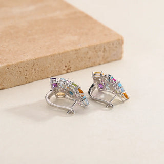 GEM'S BALLET 925 Sterling Silver Handmade Jewelry Multicolor Birthstone Earrings Natual Citrine  Amethyst Topaz Clip Earrings