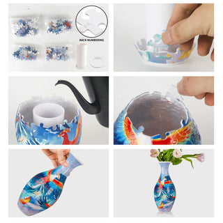 3D Puzzle Flower Vase with Base Building Blocks Unique Flower Arrangement DIY Flowerpot Living Home Decoration Ornaments