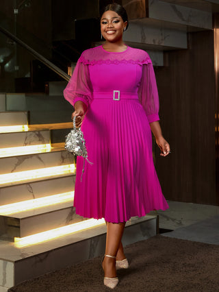 Elegant Women Pleated Midi Dress