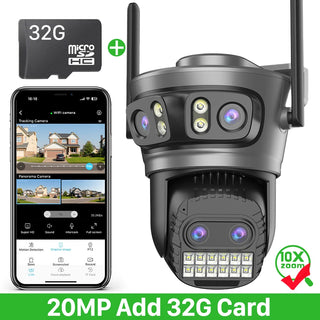 ABUNTU PTZ Wifi Camera 10X Zoom Four Lens Four Screens Outdoor IP66 Waterproof Surveillance Camera Night Vision CCTV Security