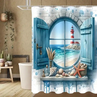 Lighthouse Pattern Shower Curtain Set
