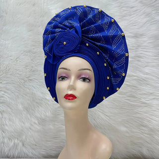 Gold African Headtie Elegant For Woman Nigerian Gele Already Made Auto Gele Turban Big Brim Party Headtie 1pcs/pack