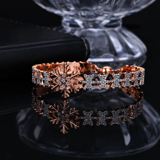 ESKEEM Rose Gold Plated Jewelry Snowflake Bangle Iced Out Cubic Zirconia Bracelets for Women Christmas and New Year Gifts