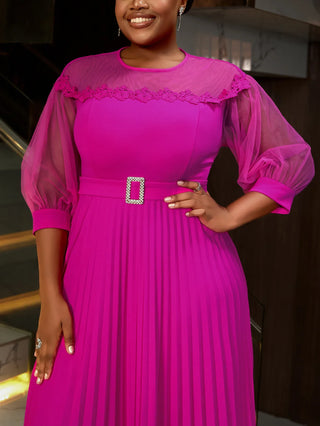 Elegant Women Pleated Midi Dress