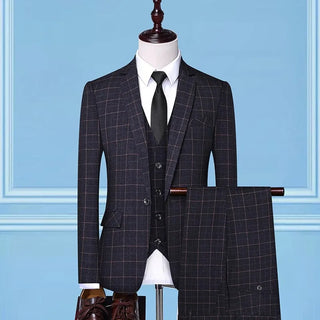 Men's Handsome Business Casual Plaid Three-Piece Set High-End Suit Fashion with Vest And Trousers for Wedding