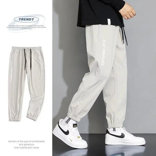 Men's thin straight pants Drawstring casual pants nineminute drawstring pants ice silk sweatpants