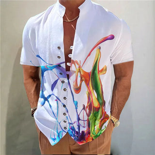 Casual Print Men Loose Linen Shirt