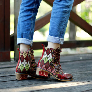 Floral Lace-Up Zipper Bohemian Short Booties