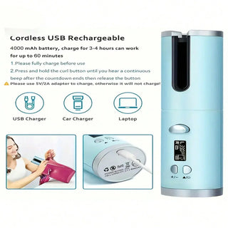 Automatic Hair CurlerWirelessWith CeramicBarrel 6 HeatTimer Modes RechargeablePortabl FastHeatingStylerFor PerfectCurlsEveryTime