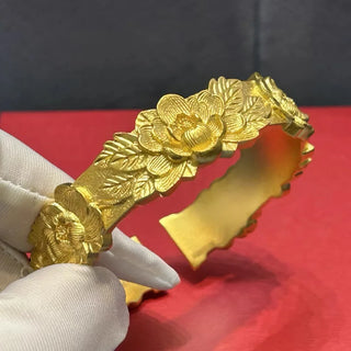 Luxury 24K 9999 Pure Gold real gold Peony Flower Women's Bracelet Double Happiness Wedding Wedding Opening Bracelet