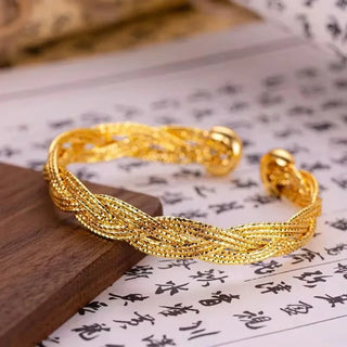 9999 24K Real Yellow Gold Bohemian Flash Bracelet, High - end Light Luxury Open for All - occasion Use
