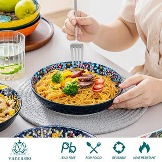 Malacasa Bohemia Retro Ceramic Dinnerware Set Free US Shipping Healthy & Non-Toxic Vibrant Colors 12/16/24 Pieces Plates Bowls